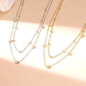 DOUBLE LAYER STAR CLAVICLE CHAIN NECKLACE 18K GOLD PLATING